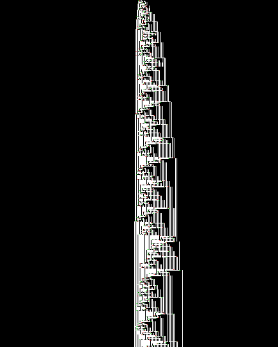 space-time diagram from the blank tape, steps 0 to 10,000
