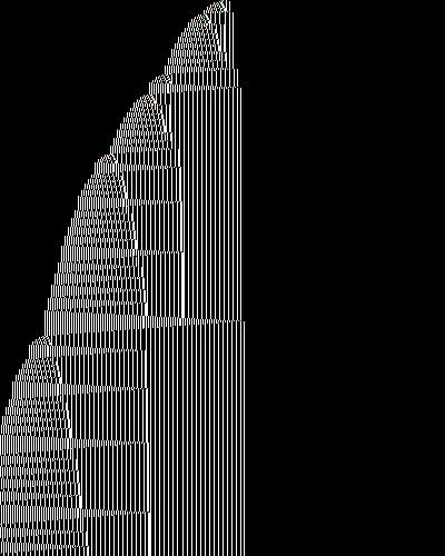 space-time diagram from the blank tape, steps 0 to 10,000