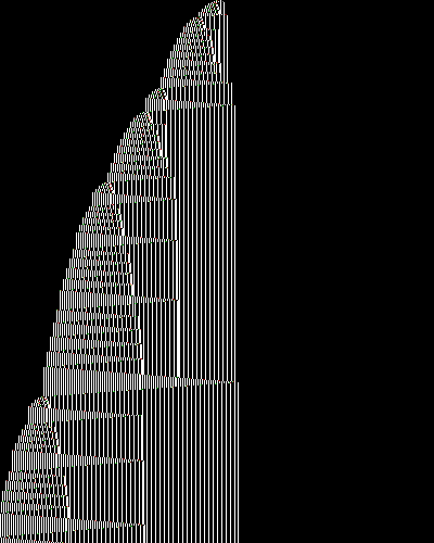space-time diagram from the blank tape, steps 0 to 10,000