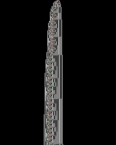 space-time diagram from the blank tape, steps 0 to 10,000