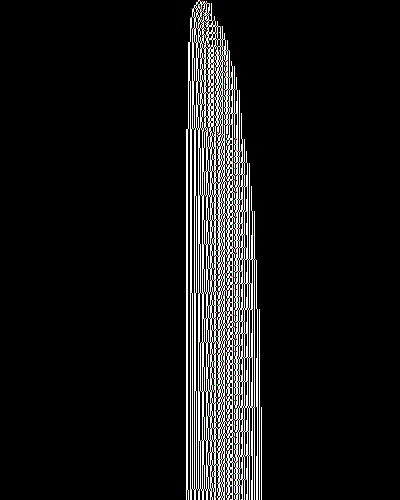 space-time diagram from the blank tape, steps 0 to 10,000