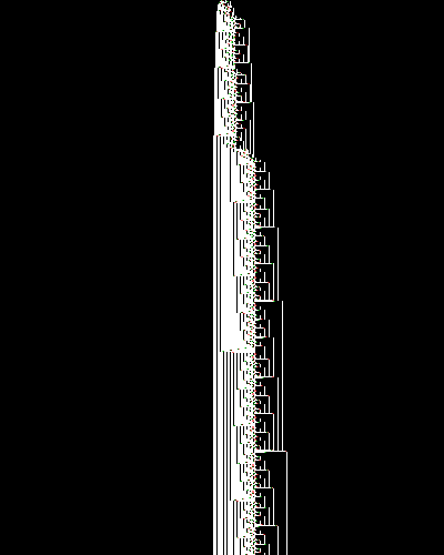 space-time diagram from the blank tape, steps 0 to 10,000