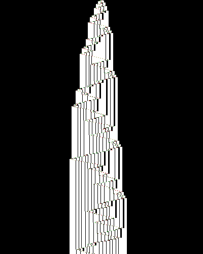 space-time diagram from the blank tape, steps 0 to 10,000