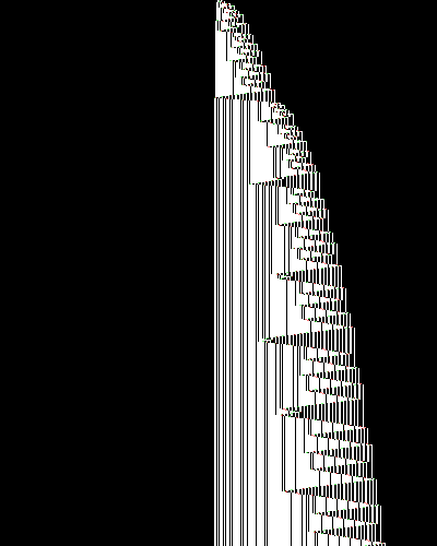 space-time diagram from the blank tape, steps 0 to 10,000