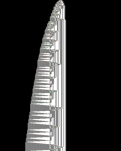 space-time diagram from the blank tape, steps 0 to 10,000