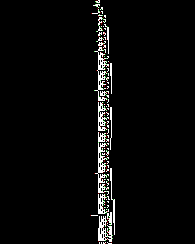 space-time diagram from the blank tape, steps 0 to 10,000