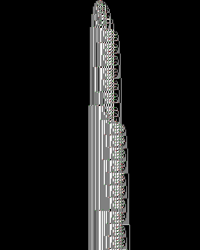 space-time diagram from the blank tape, steps 0 to 10,000
