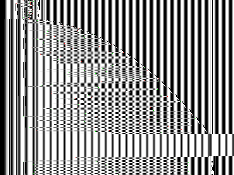 Fig 3: the m = 14 creep. The glider leaves the middle as five B visits; a BR glider does the same at the far end and builds a new level.