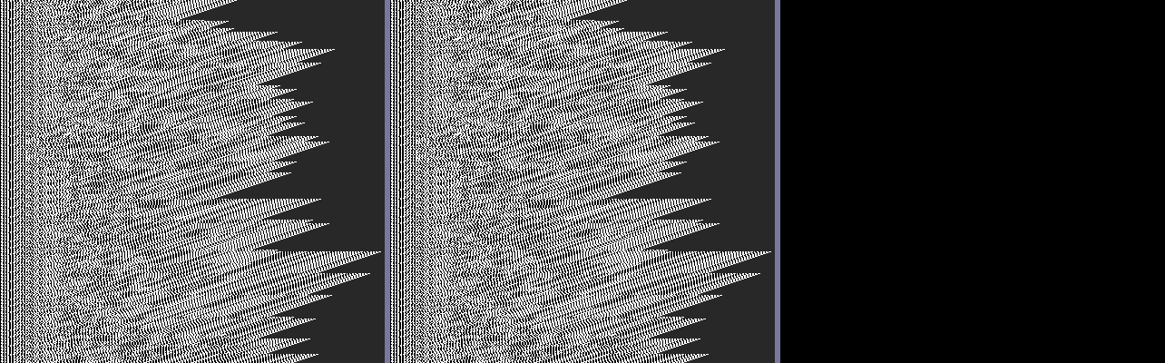 Fig 2: our tail D_n | #13's tail | XOR, one row per cycle (XOR all black)